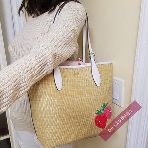 NWT KATE SPADE 100% AUTHENTIC PICNIC IN THE PARK TOTE PINK STRAWBERRY POUCH